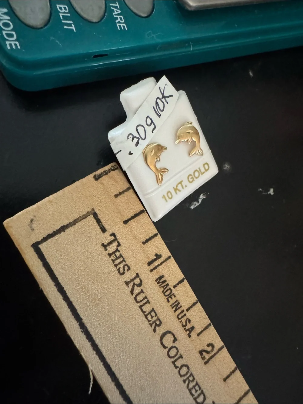 10KT Gold Dolphin Stud Earrings for Kids stamped acid tested